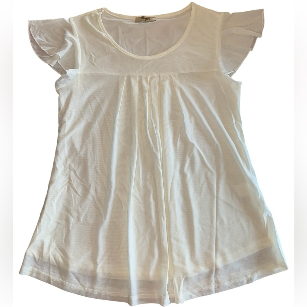 Times on Elegant White Ruffle Sleeve Short Sleeve Blouse M